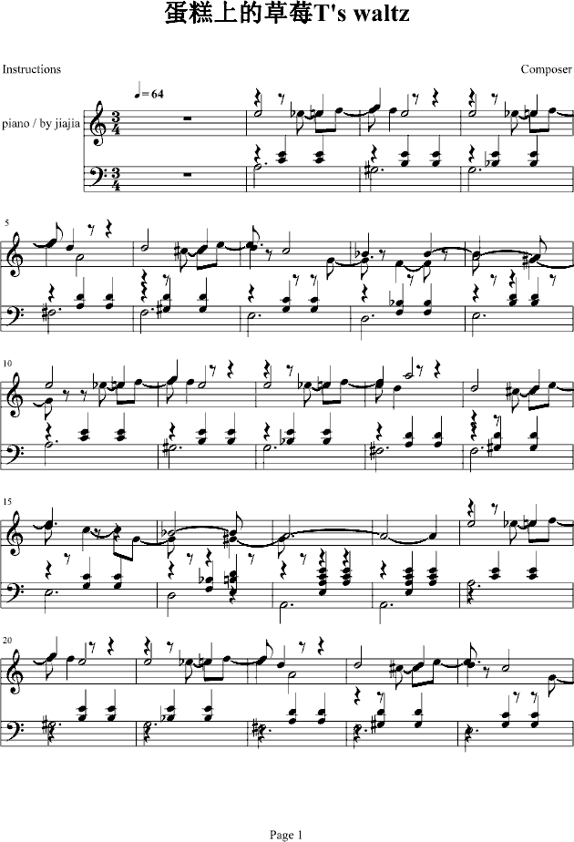T`s waltz钢琴曲谱（图1）
