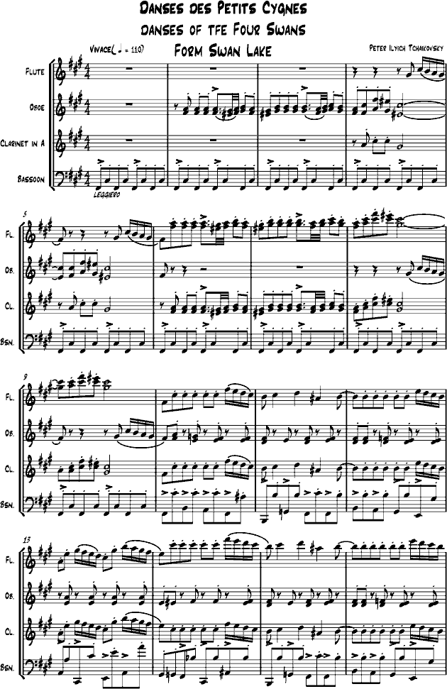 《四小天鹅舞曲》木管四重奏钢琴曲谱（图1）