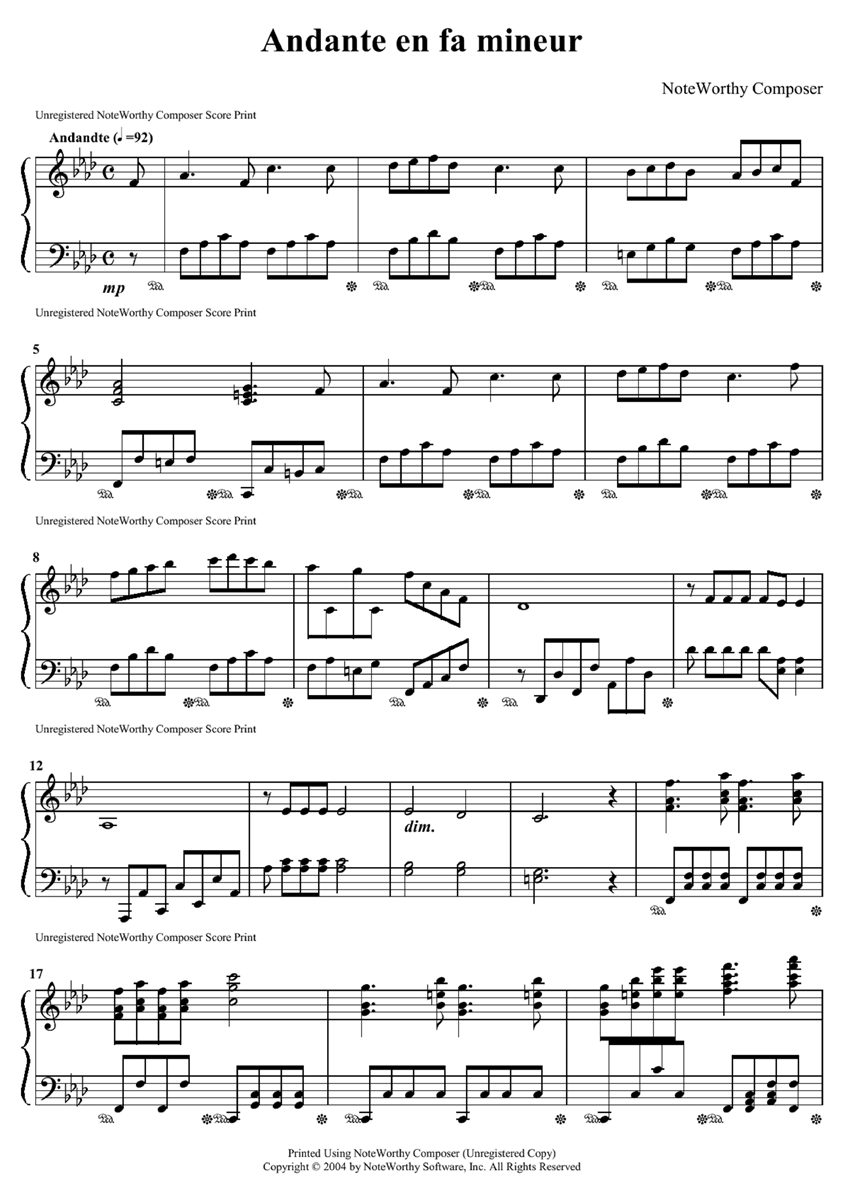andante en fa mineur钢琴曲谱（图1）
