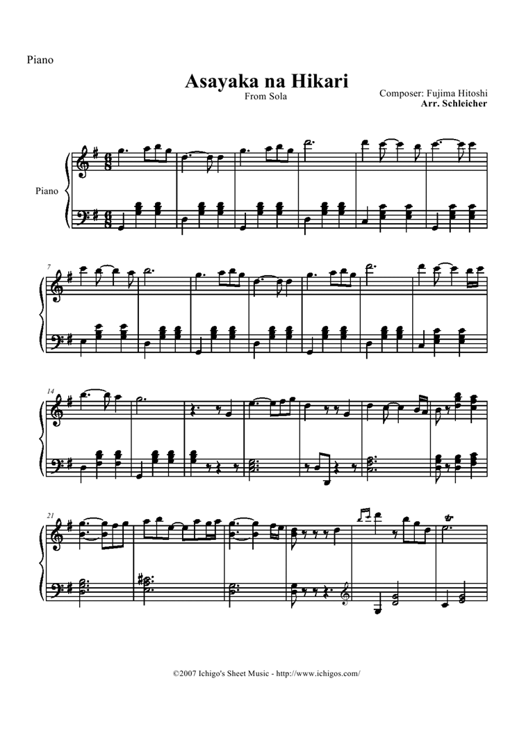 Asayaka na Hikari钢琴曲谱（图1）