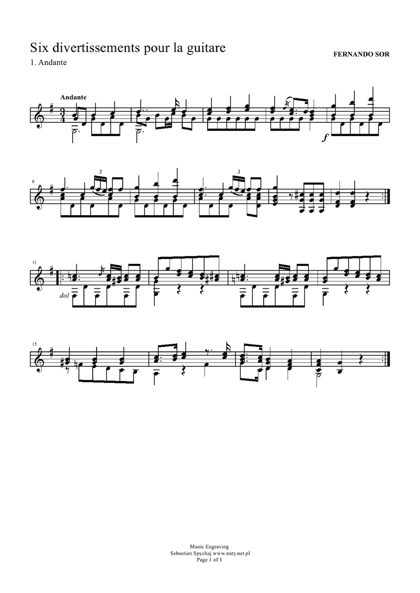 six divertissements pour la guitare钢琴曲谱（图1）