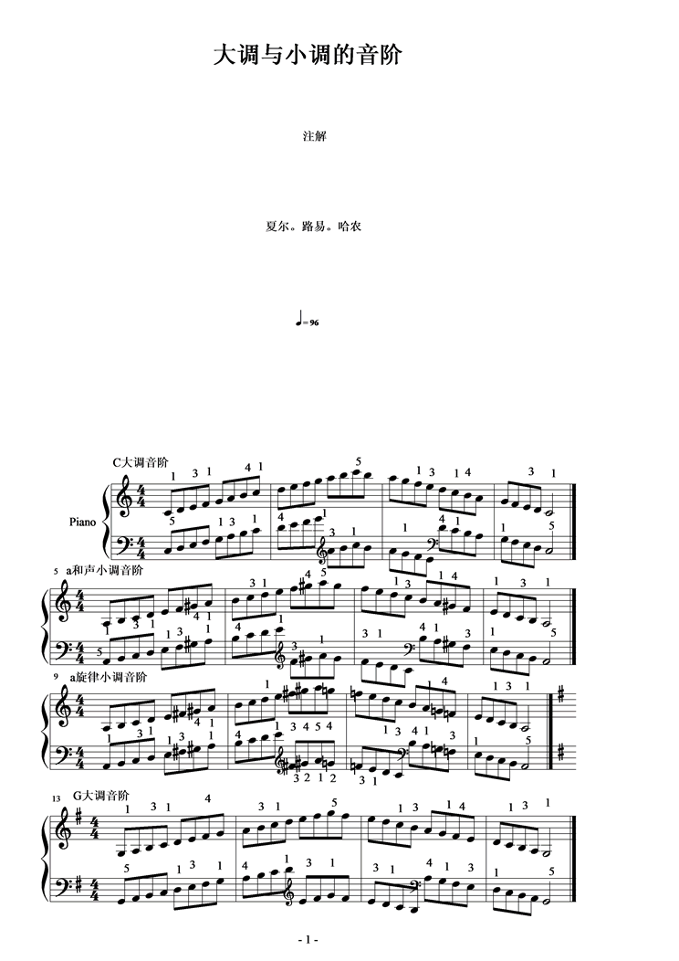 大调与小调的音阶钢琴曲谱（图1）