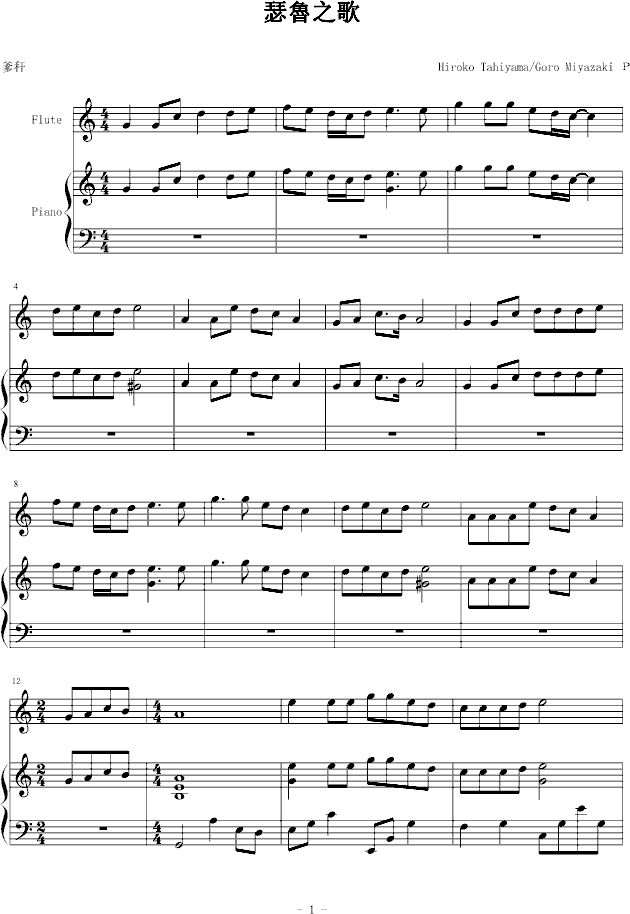 瑟鲁之歌钢琴曲谱（图1）