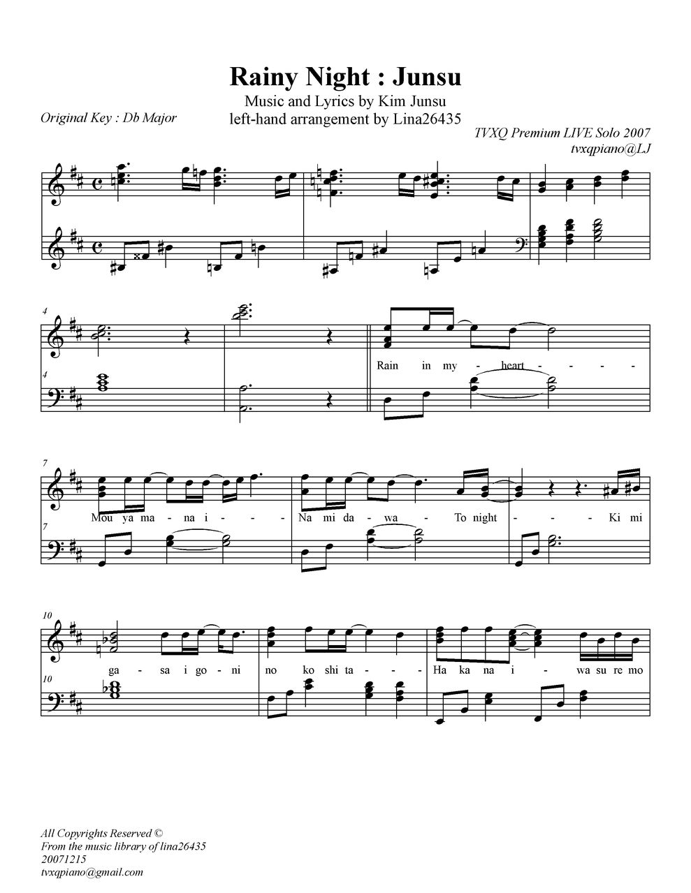 Rainy Night钢琴曲谱（图1）
