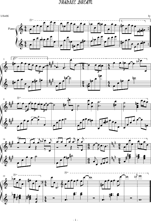 fragile dream钢琴曲谱（图1）