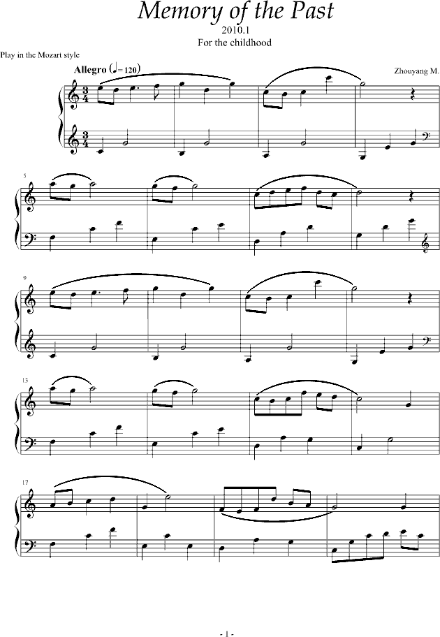 Memory of the past钢琴曲谱（图1）