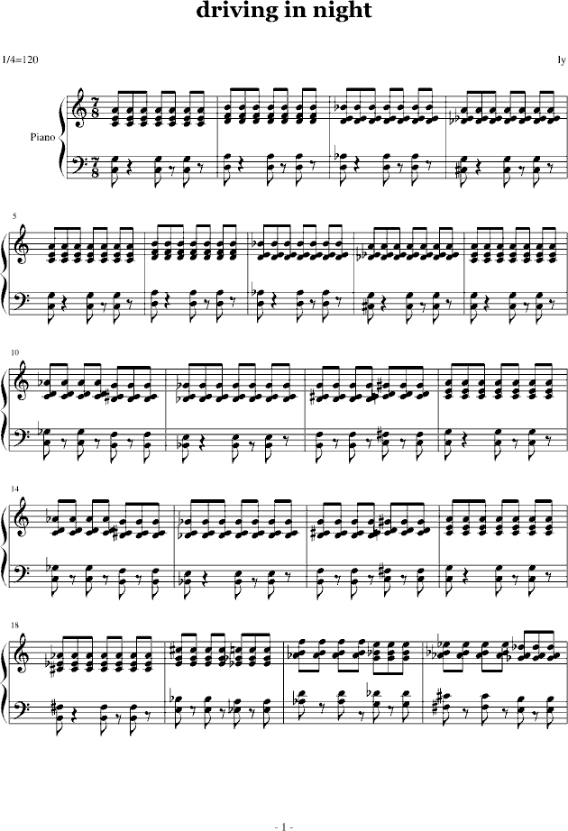 driving in night钢琴曲谱（图1）