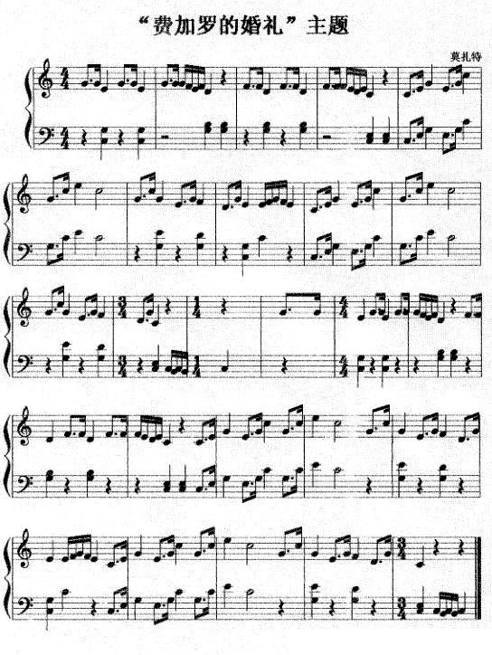 “费加罗的婚礼”主题钢琴曲谱（图1）