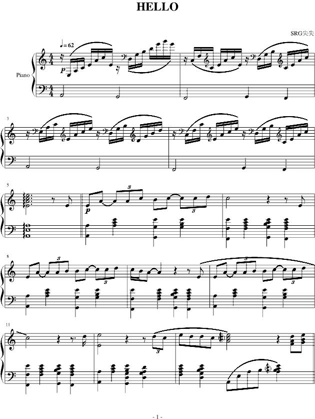 HELLO钢琴曲谱（图1）