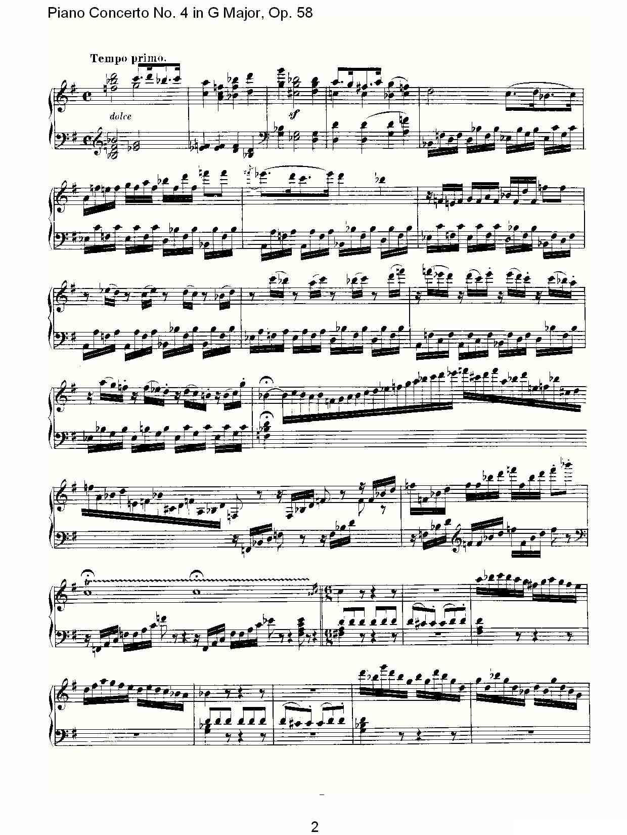 Ｇ大调钢琴第四协奏曲 Op.58 华彩乐章钢琴曲谱（图2）