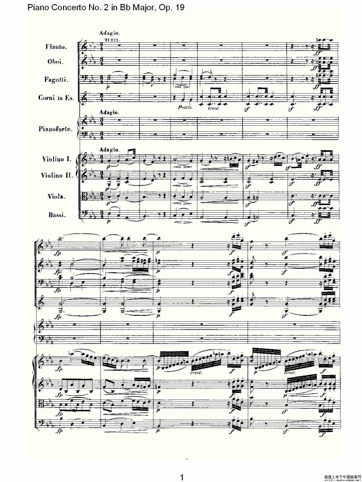 Bb大调钢琴第二协奏曲 Op. 19 第二乐章钢琴曲谱（图1）