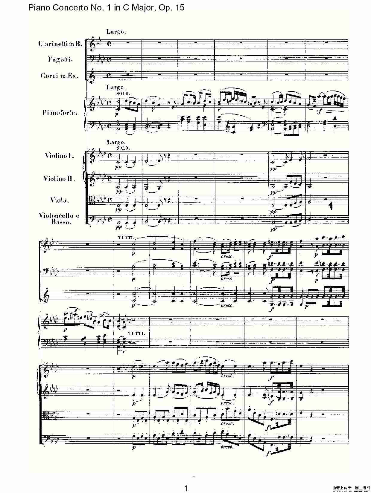 C大调钢琴第一协奏曲 Op.15 第二乐章钢琴曲谱（图1）