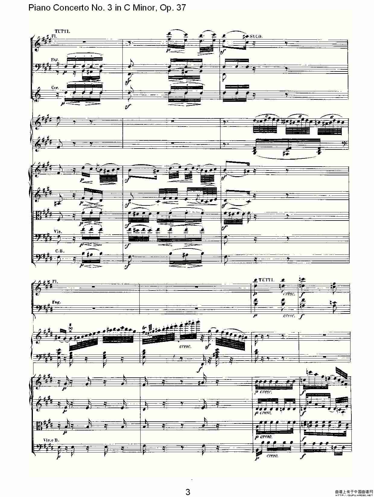 C小调钢琴第三协奏曲 Op.37  第二乐章钢琴曲谱（图2）