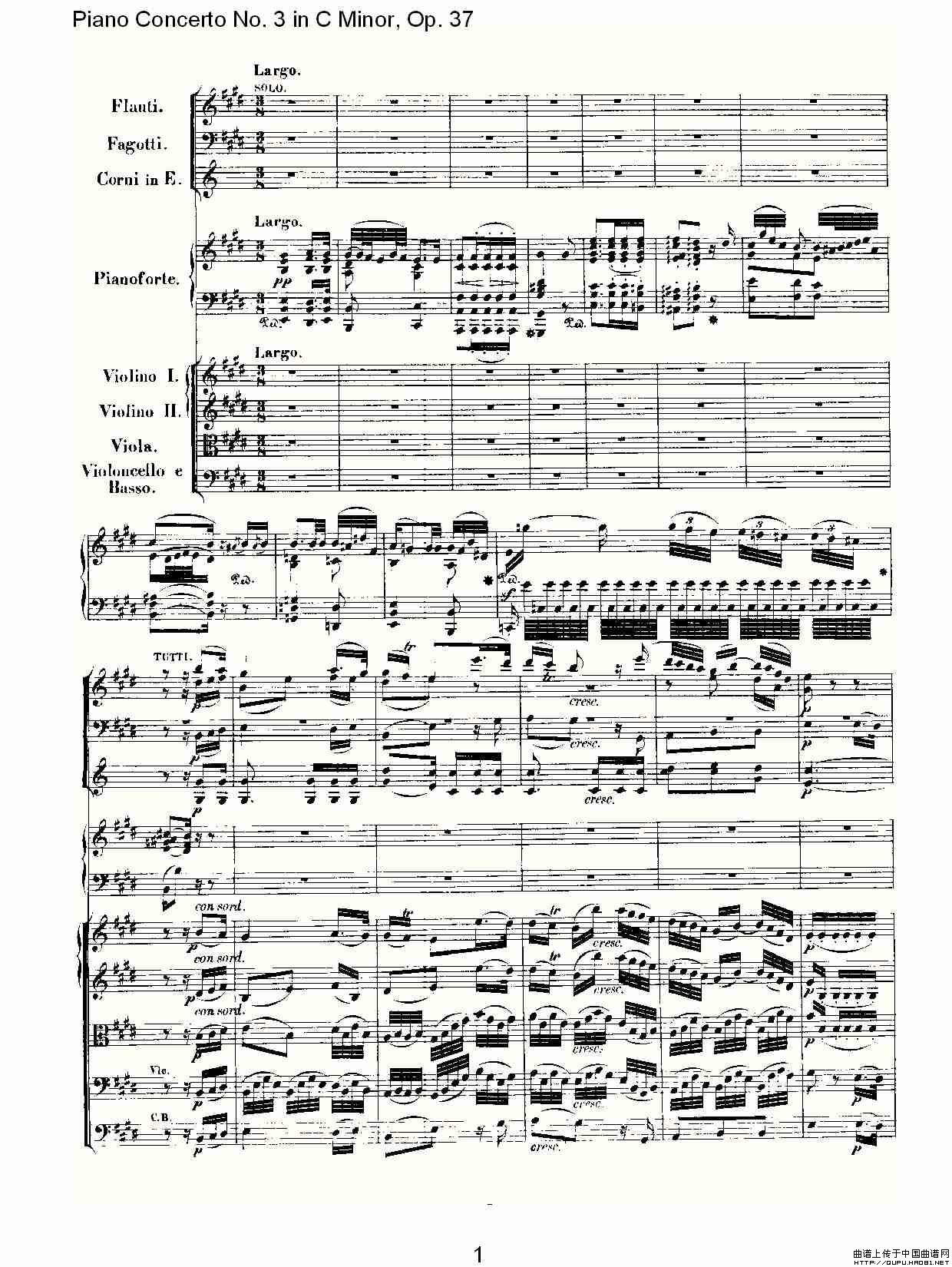 C小调钢琴第三协奏曲 Op.37  第二乐章钢琴曲谱（图1）