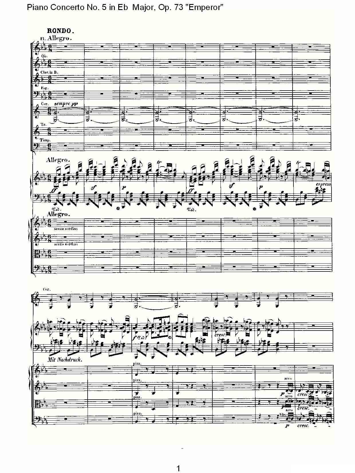 Eb大调钢琴第五协奏曲 Op.73“皇帝”第三乐章钢琴曲谱（图1）