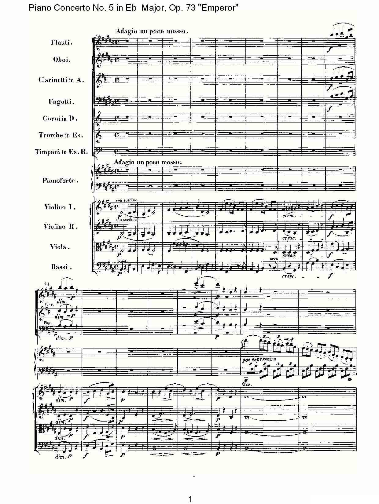 Eb大调钢琴第五协奏曲 Op.73“皇帝” 第二乐章钢琴曲谱（图1）