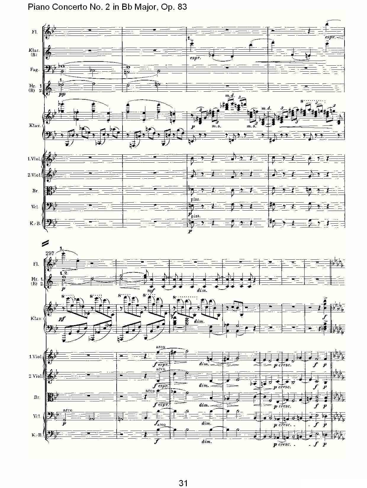 Bb大调钢琴第二协奏曲, Op.83第一乐章（二）钢琴曲谱（图1）