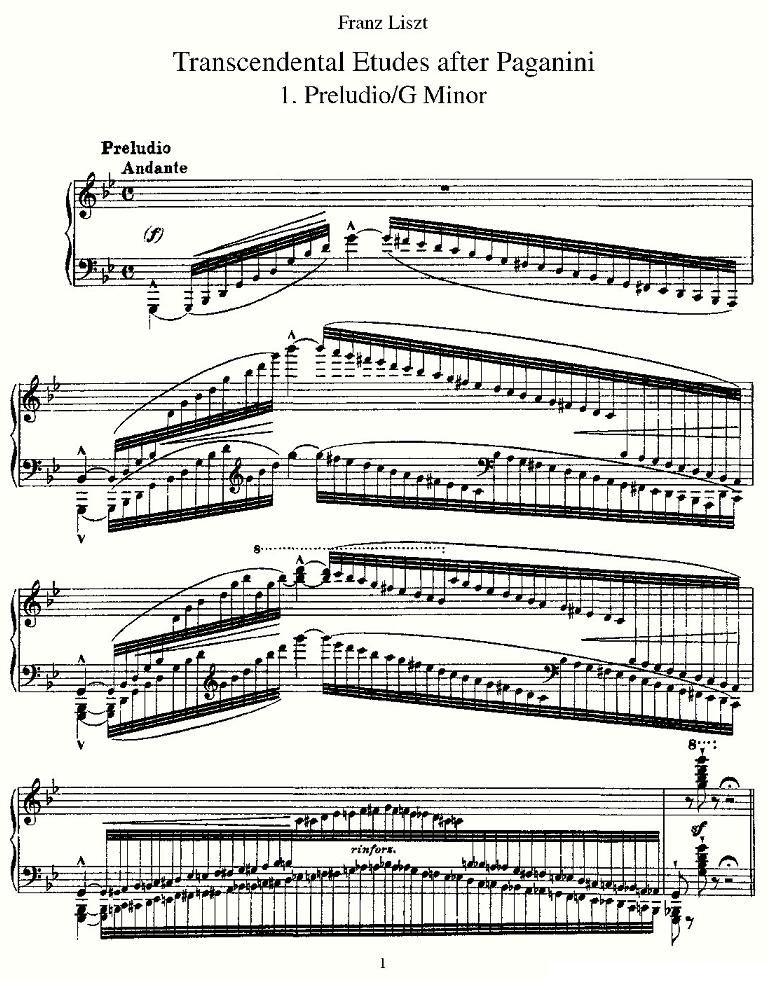 李斯特六首帕格尼尼练习曲之（一）钢琴曲谱（图1）