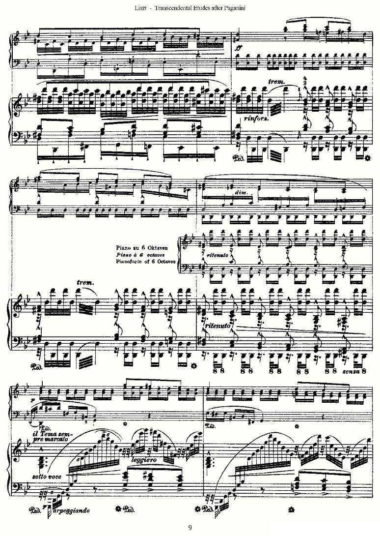李斯特六首帕格尼尼练习曲之（一）钢琴曲谱（图9）