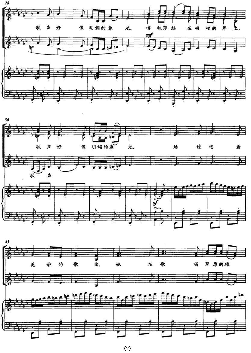 喀秋莎——TjanKong合唱团改编用谱（女声合唱、正谱）钢琴曲谱（图2）
