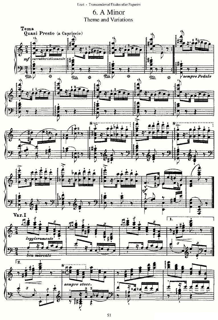 李斯特六首帕格尼尼练习曲之（六）钢琴曲谱（图1）