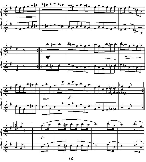 G大调小步舞曲（四手联弹之一）钢琴曲谱（图2）