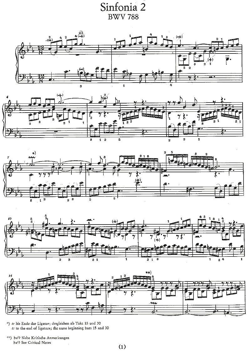 Sinfonia 2 BWV-788钢琴曲谱（图1）