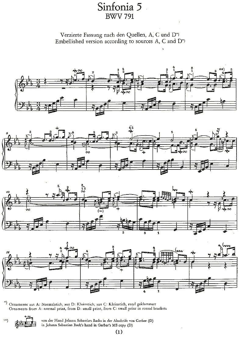 Sinfonia 5 BWV-791钢琴曲谱（图1）