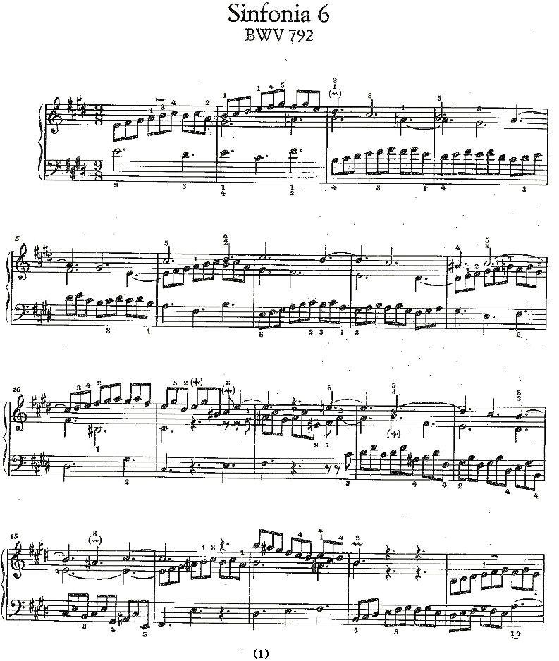 Sinfonia 6 BWV-792钢琴曲谱（图1）