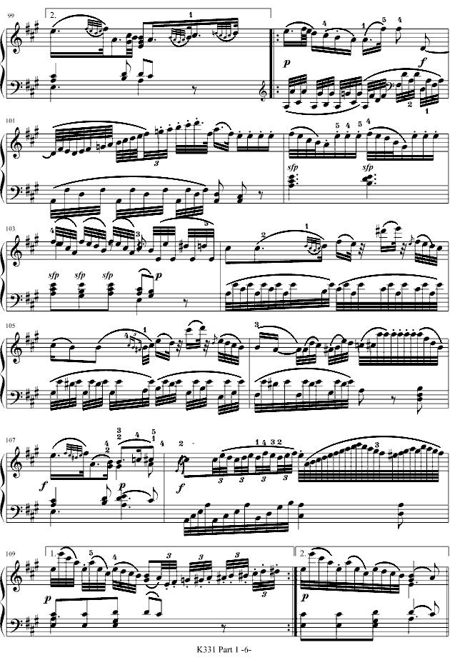 A大调钢琴奏鸣曲 第一乐章（K331 第一乐章）钢琴曲谱（图6）
