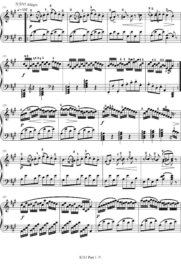 A大调钢琴奏鸣曲 第一乐章（K331 第一乐章）钢琴曲谱（图7）