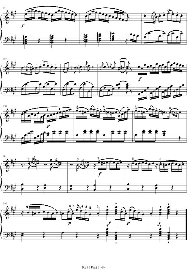 A大调钢琴奏鸣曲 第一乐章（K331 第一乐章）钢琴曲谱（图8）