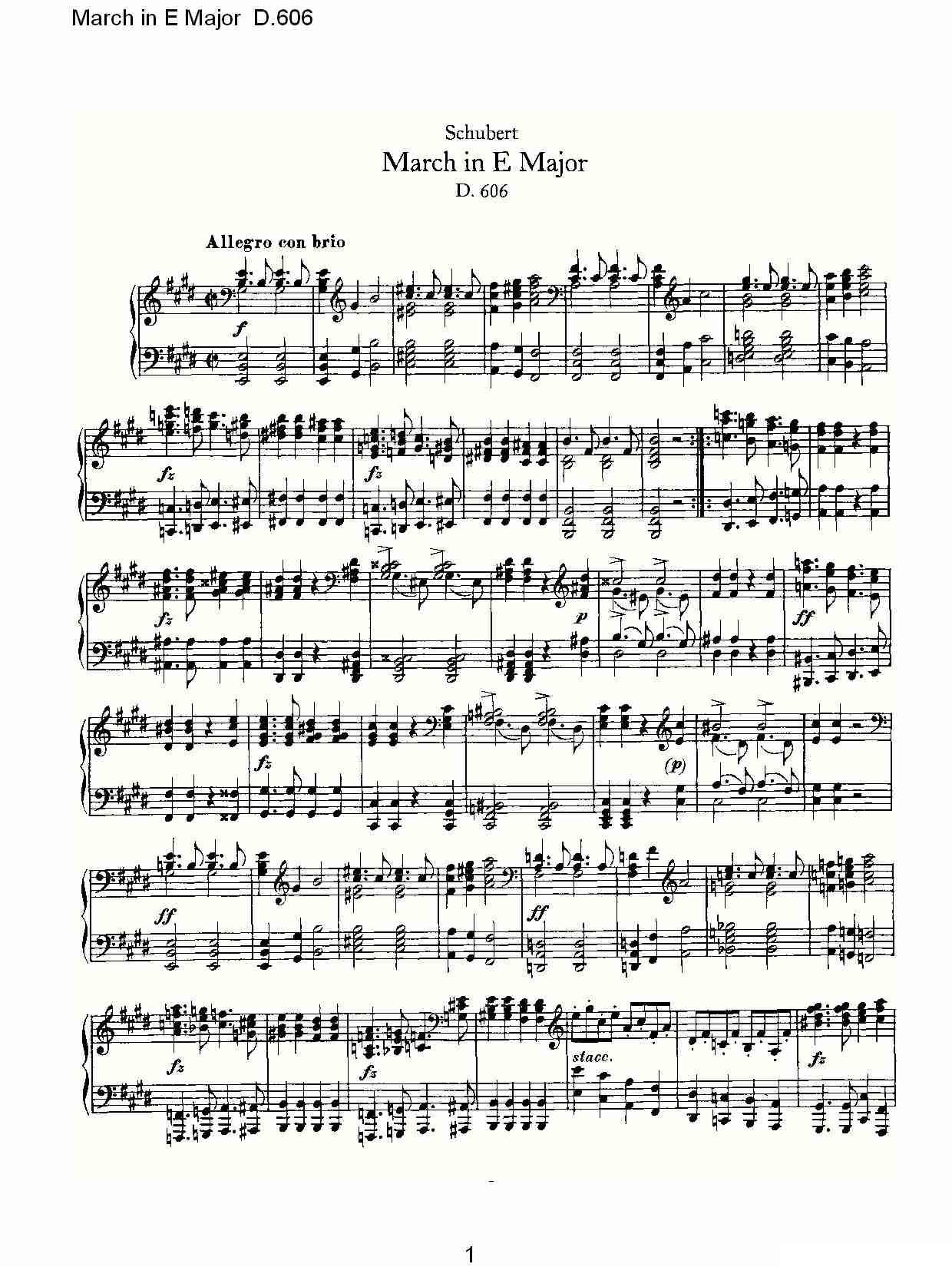 March in E Major D.606（E大调进行曲 D.606）钢琴曲谱（图1）