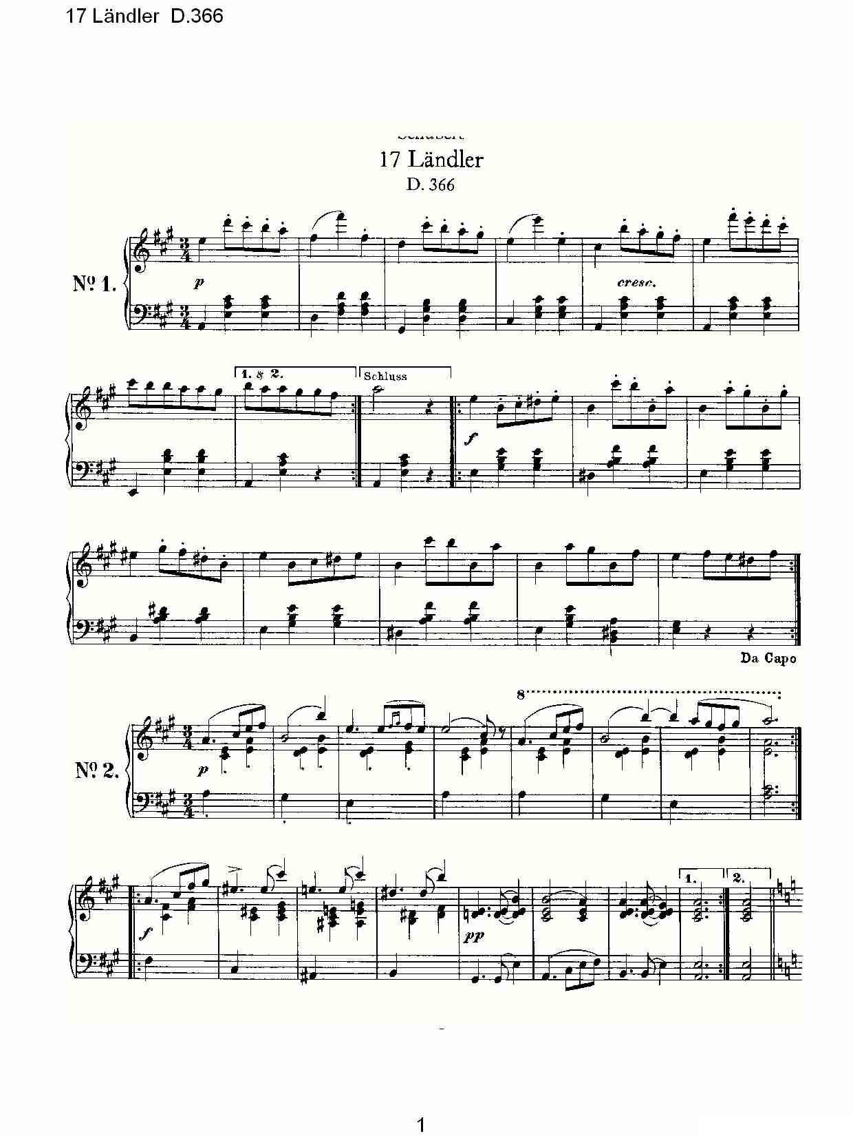 17 L?ndler D.366钢琴曲谱（图1）