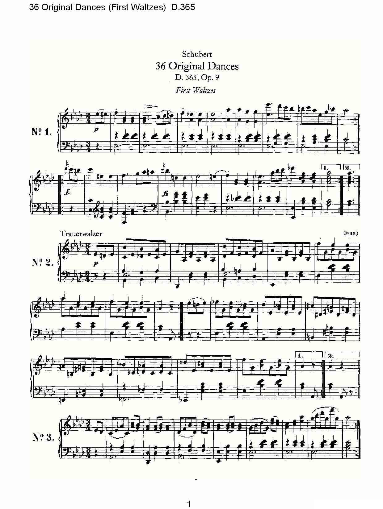 36 Original Dances（First Waltzes) D.36）钢琴曲谱（图1）