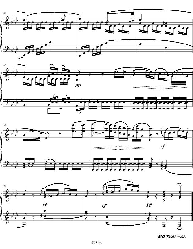 c小调第八钢琴奏鸣曲第二乐章（Op.13 “悲怆”）钢琴曲谱（图5）