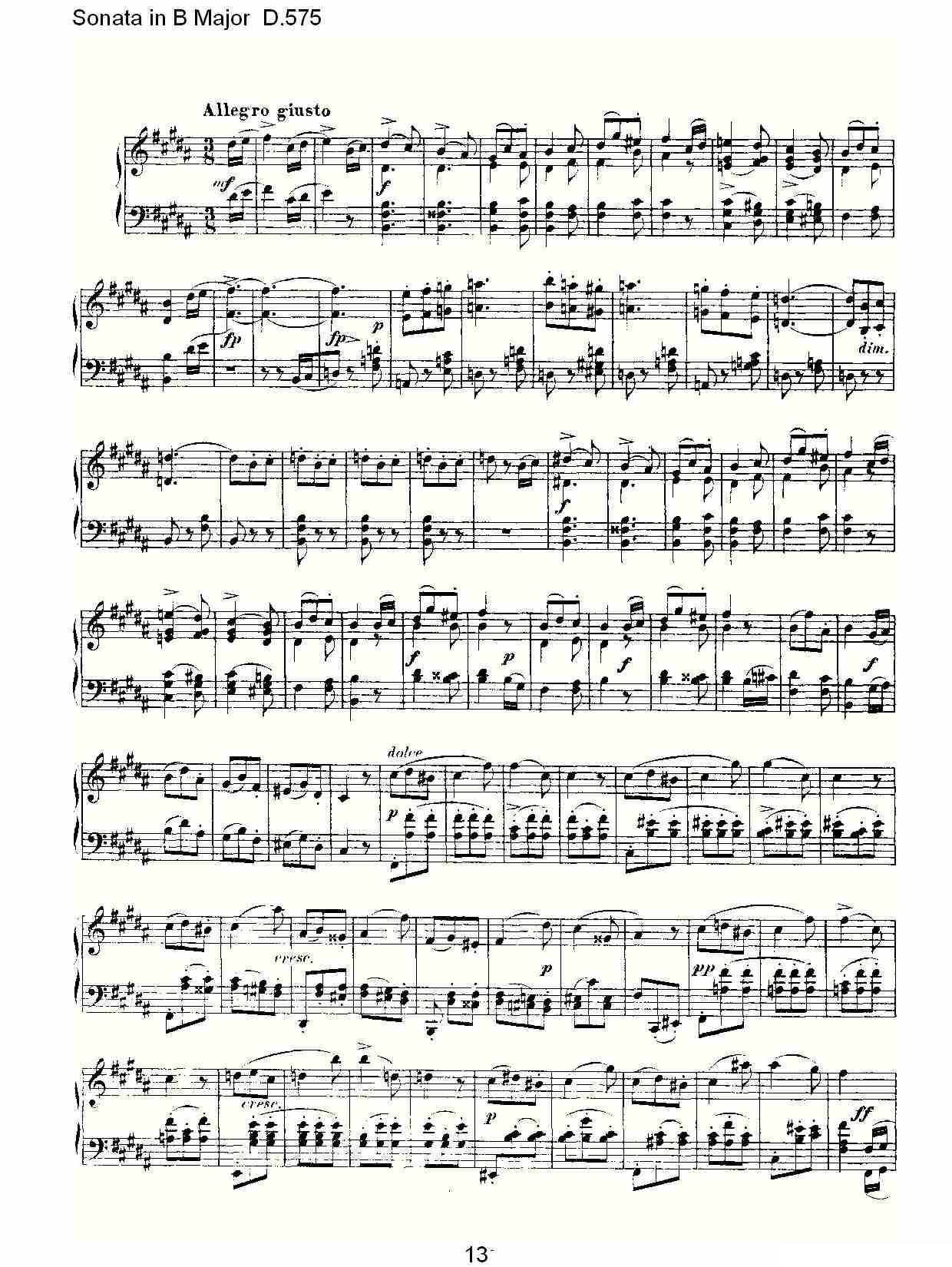 Sonata in B Major D.575（B大调奏鸣曲 D.575）钢琴曲谱（图13）