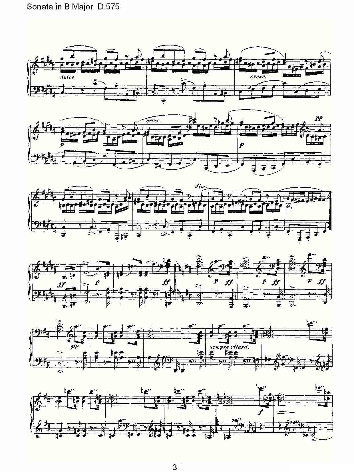 Sonata in B Major D.575（B大调奏鸣曲 D.575）钢琴曲谱（图3）