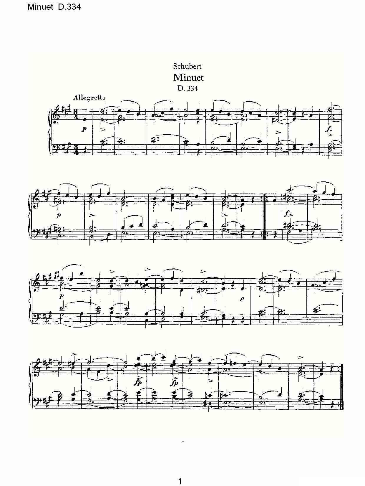 Minuet D.334（米奴哀小步舞曲 D.334）钢琴曲谱（图1）