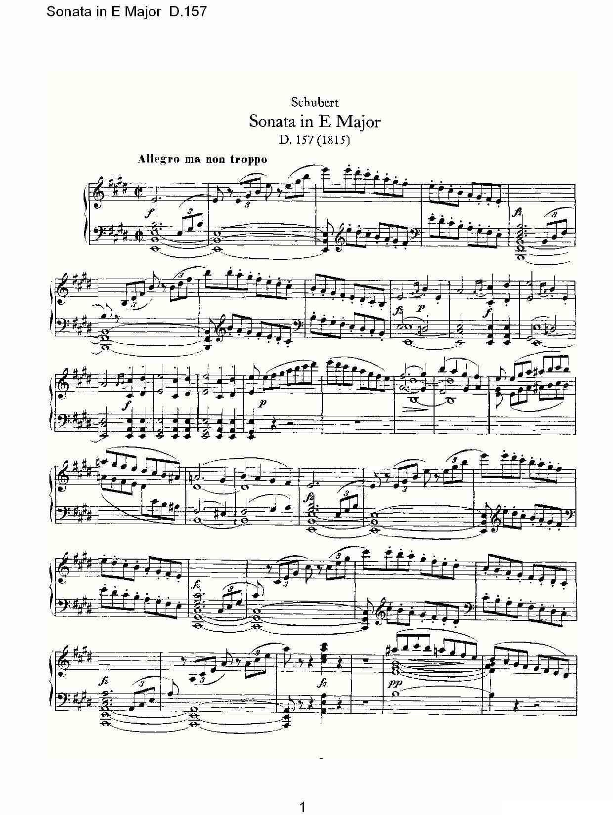 Sonata in E Major D.157（E大调奏鸣曲 D.157）钢琴曲谱（图1）