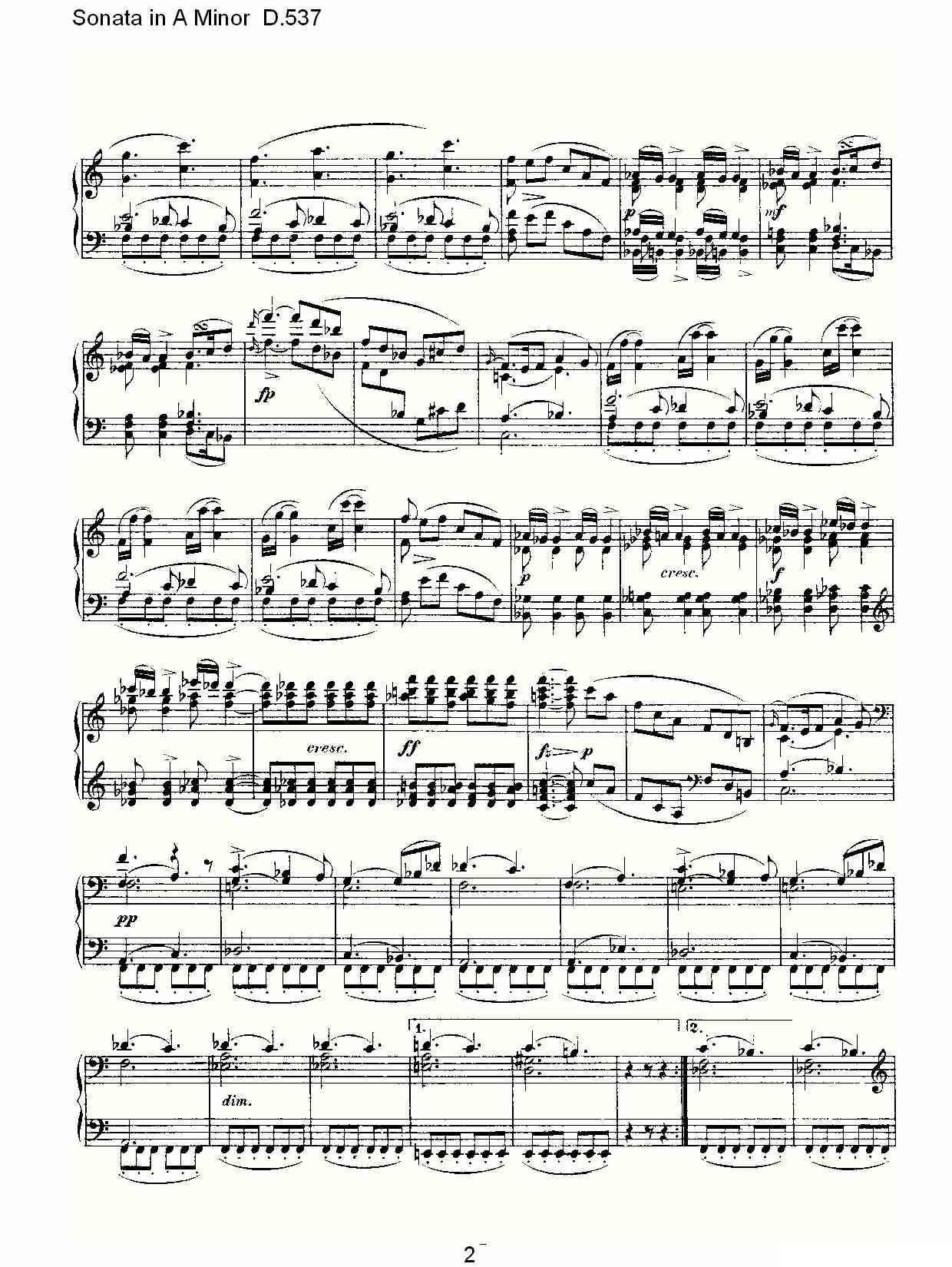 Sonata in A Minor D.537（A小调奏鸣曲 D.537）钢琴曲谱（图2）