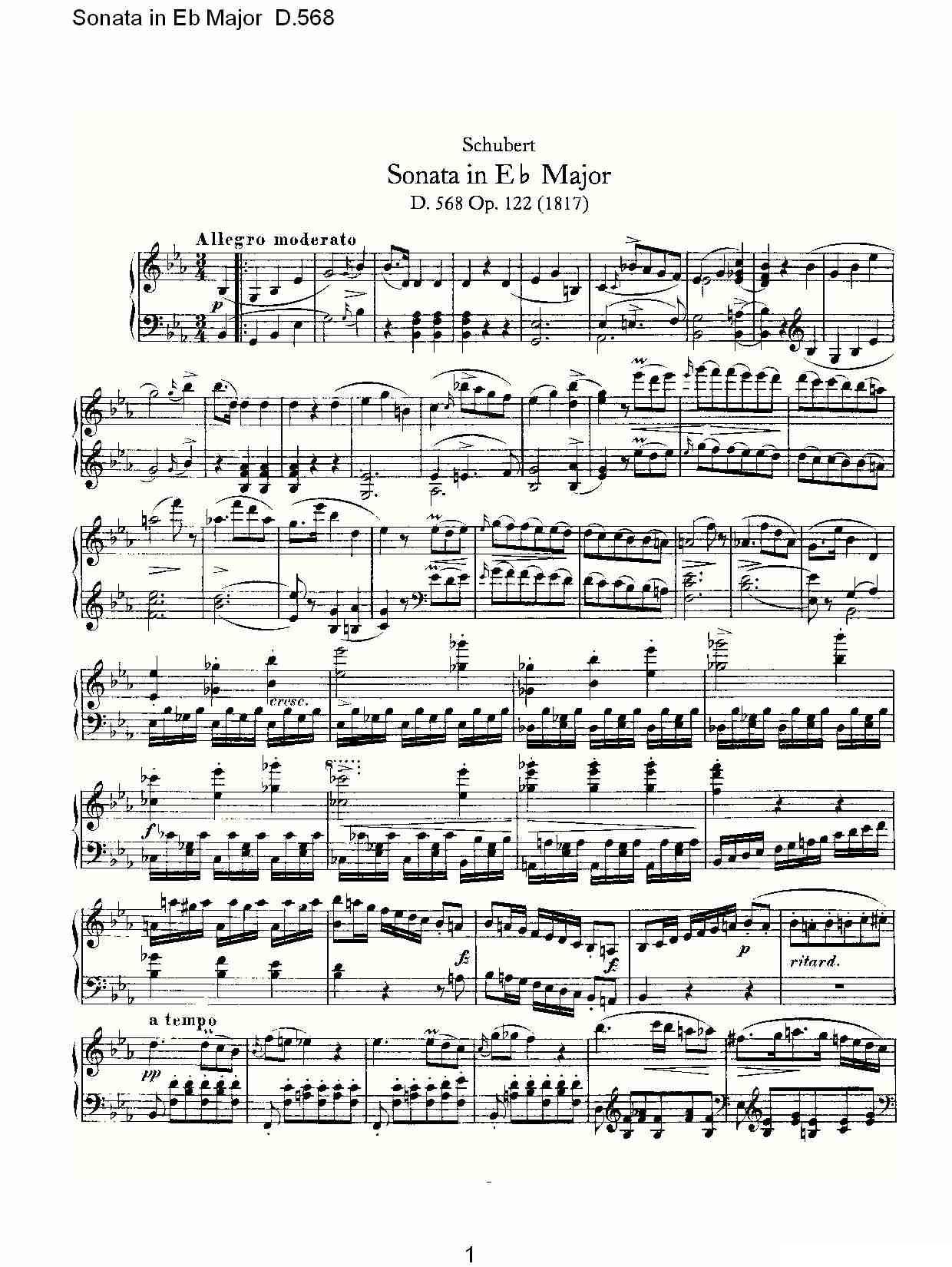 Sonata in Eb Major D.568（Eb大调奏鸣曲 D.568）钢琴曲谱（图1）