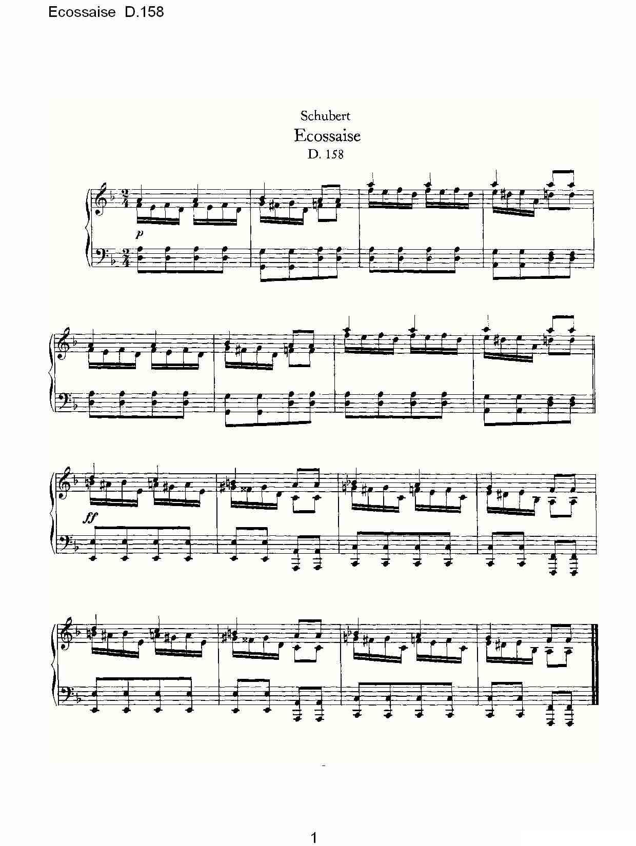 Ecossaise D.158钢琴曲谱（图1）