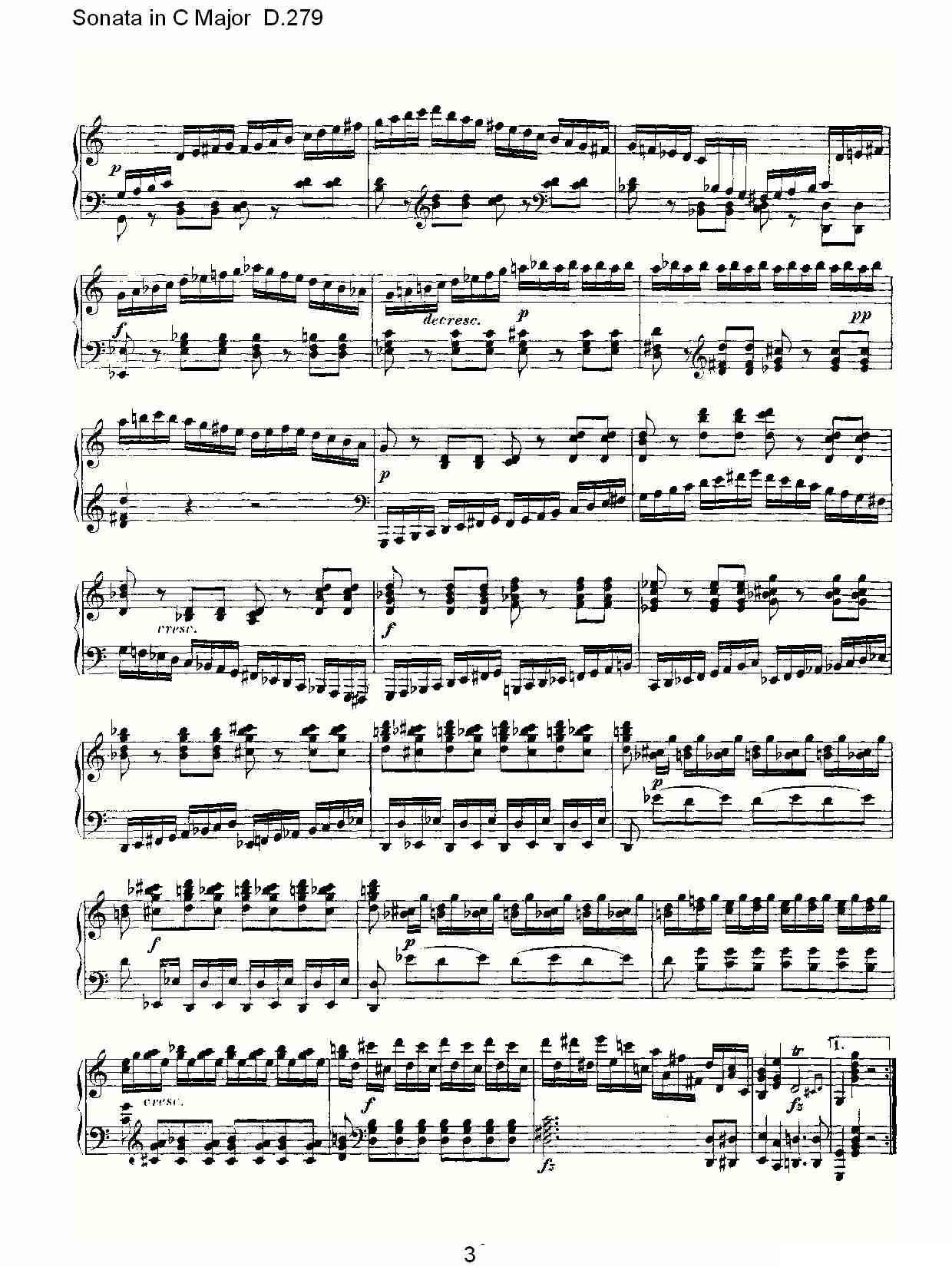 Sonata in C Major D.279（C大调奏鸣曲 D.279）钢琴曲谱（图3）