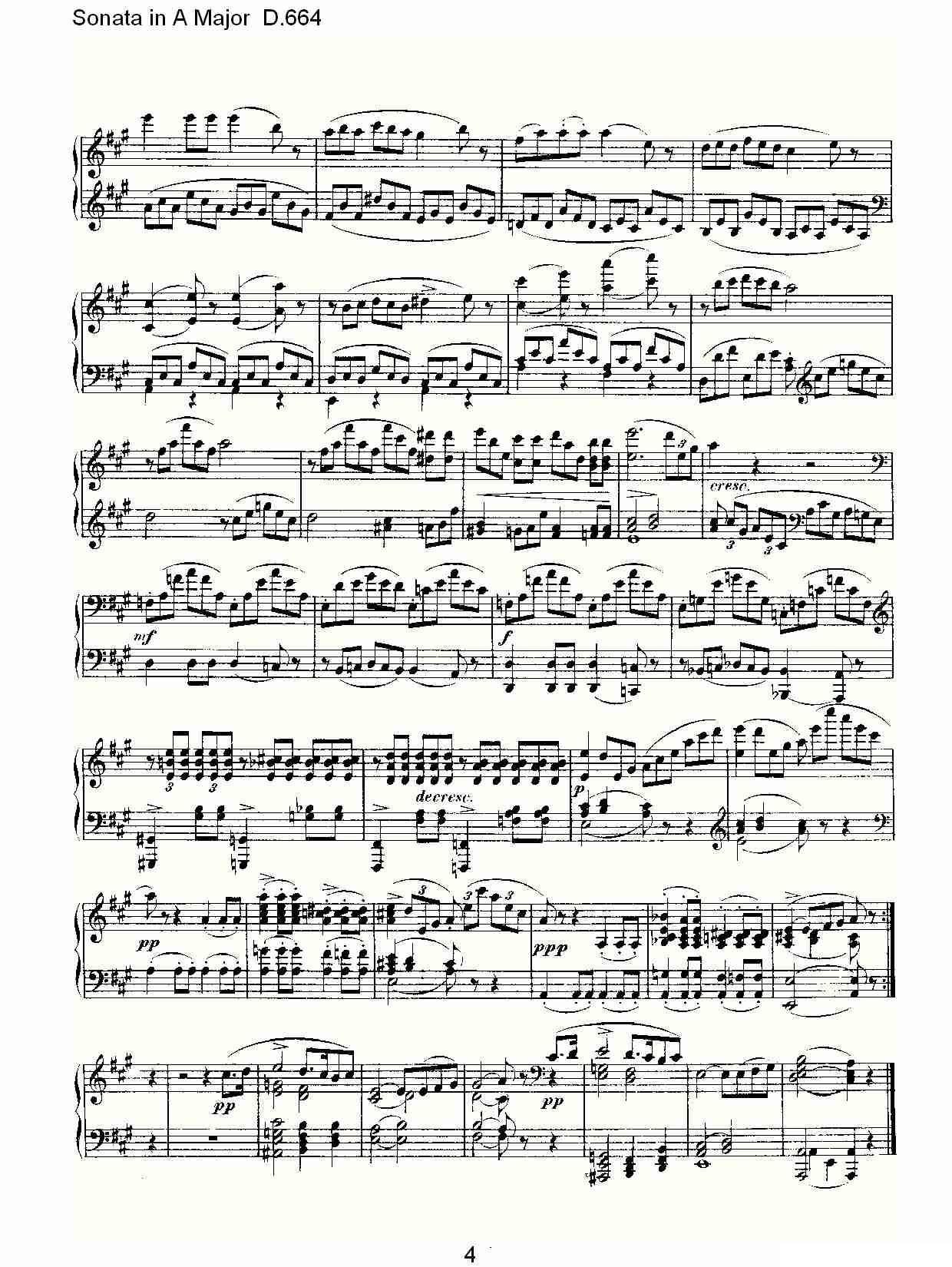 Sonata in A Major D.664（A大调奏鸣曲D.664）钢琴曲谱（图4）