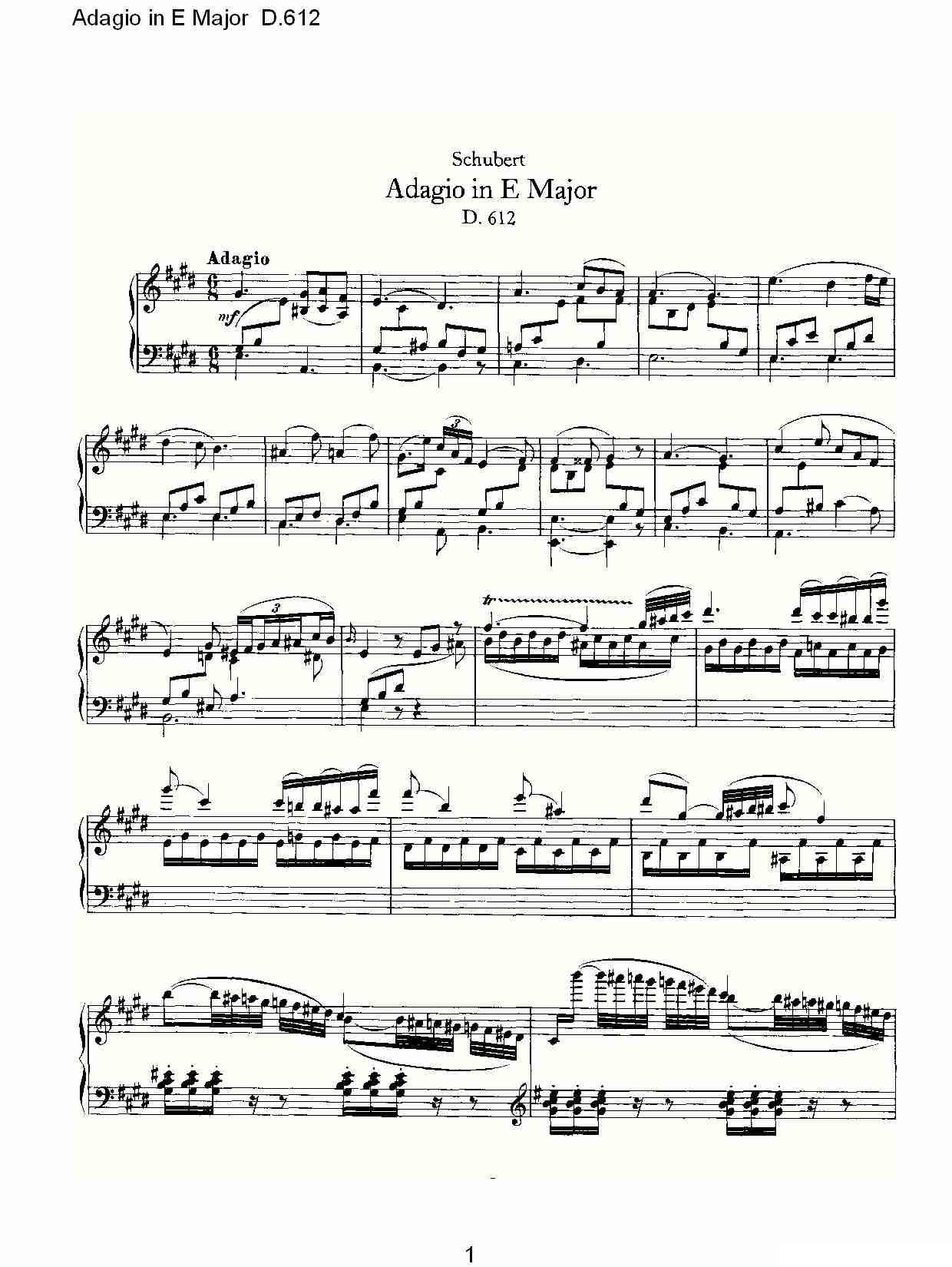 Adagio in E Major D.612（E大调柔板D.612）钢琴曲谱（图1）