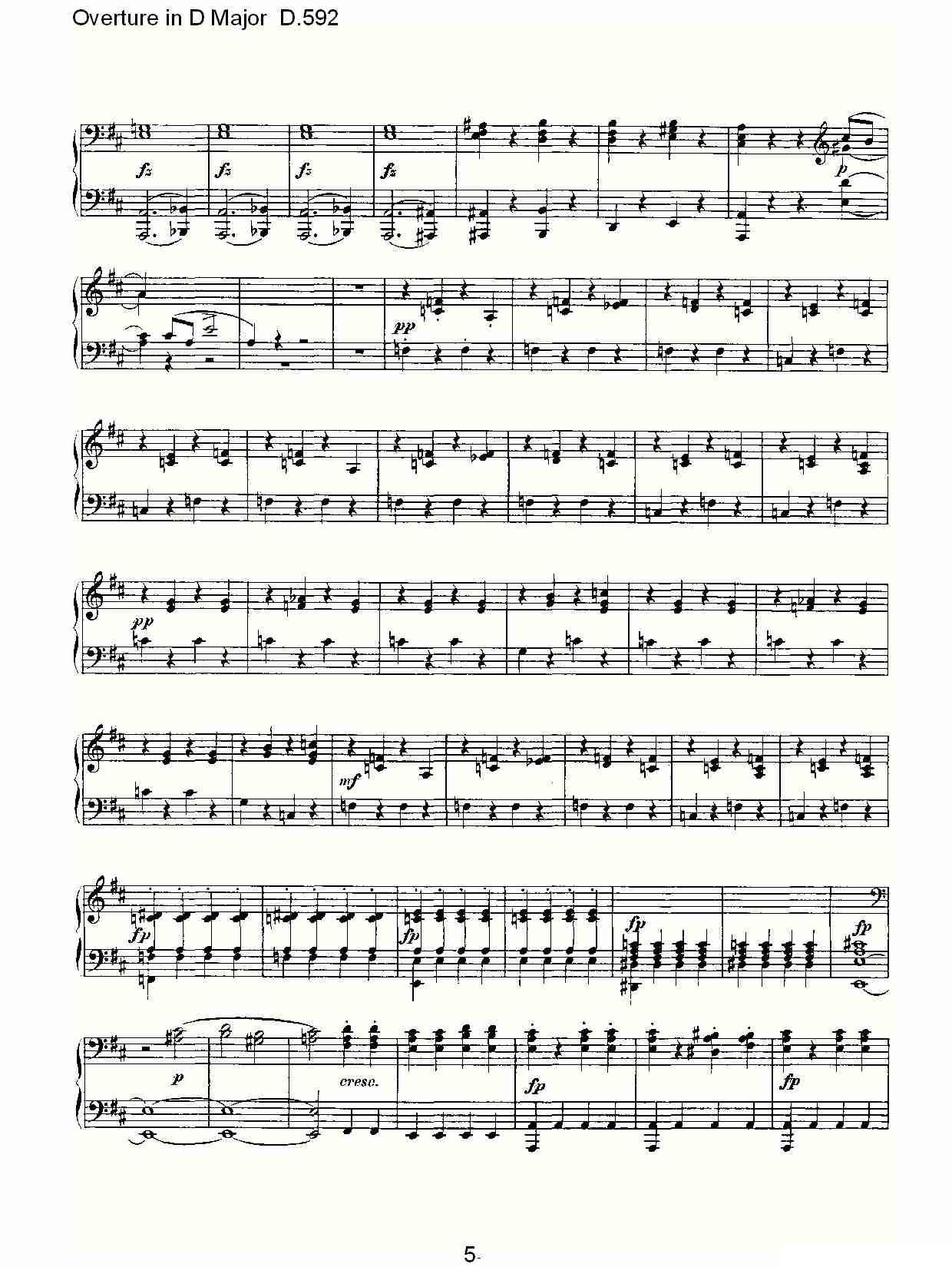 Overture in D Major D.592（Ｄ大调序曲 D.592）钢琴曲谱（图5）
