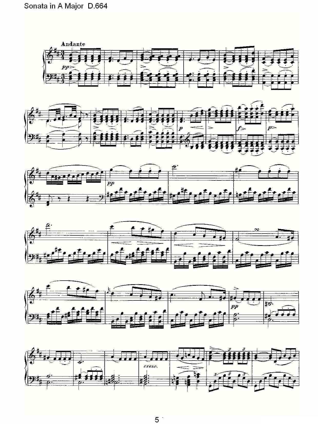Sonata in A Major D.664（A大调奏鸣曲D.664）钢琴曲谱（图5）