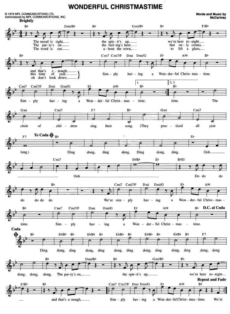WONDERFUL CHRISTMASTIME（五线谱）钢琴曲谱（图1）