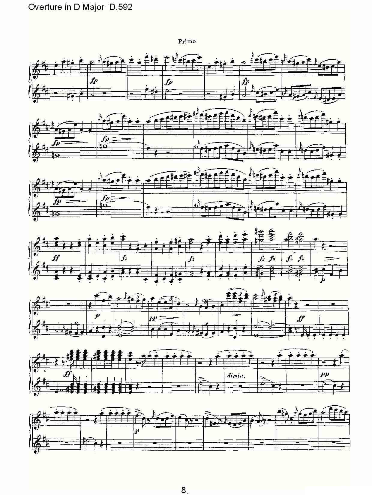 Overture in D Major D.592（Ｄ大调序曲 D.592）钢琴曲谱（图8）
